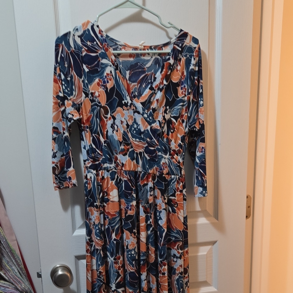 Pinkblush Navy and Orange Floral Long Sleeve Dress
